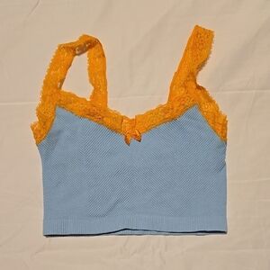 Urban Outfitters Blue and Orange Ruffled Crop Tank Top